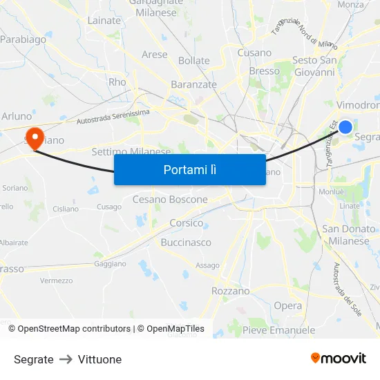 Segrate to Vittuone map