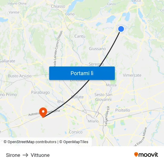 Sirone to Vittuone map