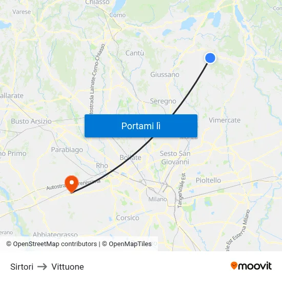 Sirtori to Vittuone map