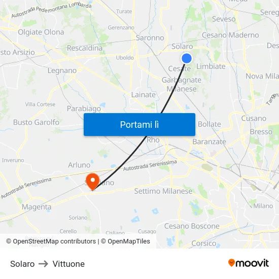 Solaro to Vittuone map