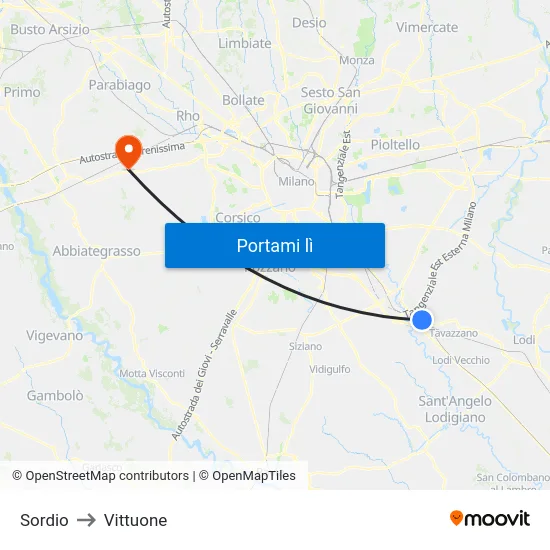 Sordio to Vittuone map