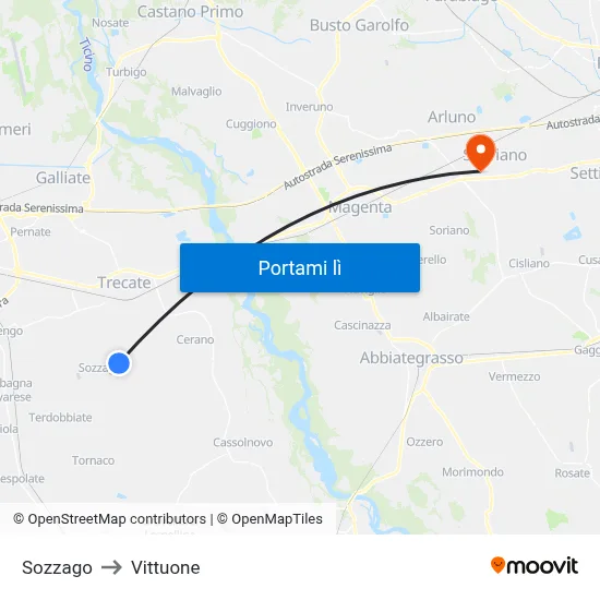 Sozzago to Vittuone map