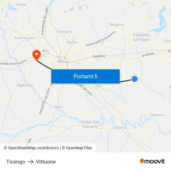 Ticengo to Vittuone map