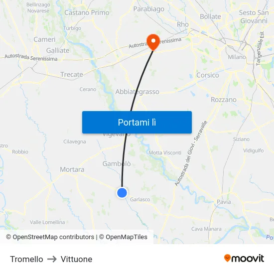 Tromello to Vittuone map