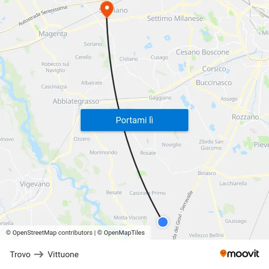 Trovo to Vittuone map
