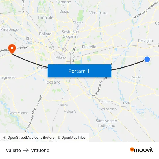 Vailate to Vittuone map