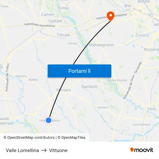 Valle Lomellina to Vittuone map