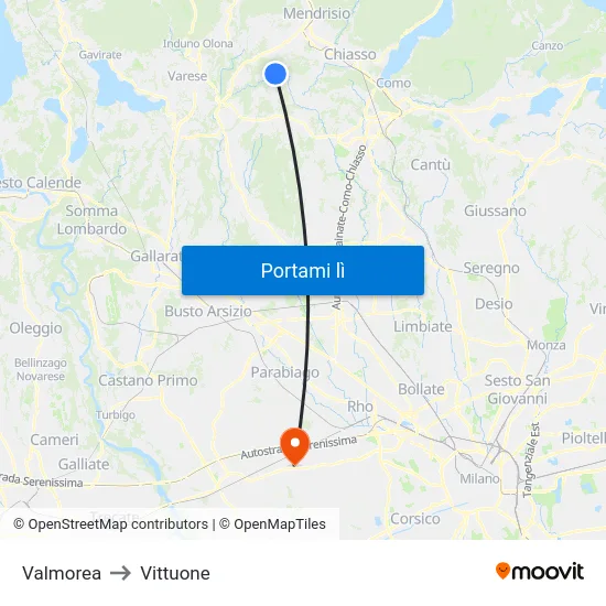 Valmorea to Vittuone map
