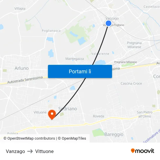 Vanzago to Vittuone map