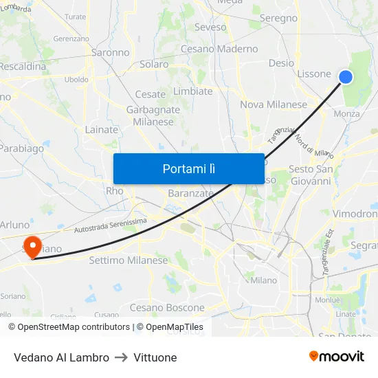 Vedano Al Lambro to Vittuone map