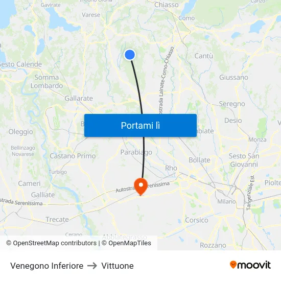 Venegono Inferiore to Vittuone map