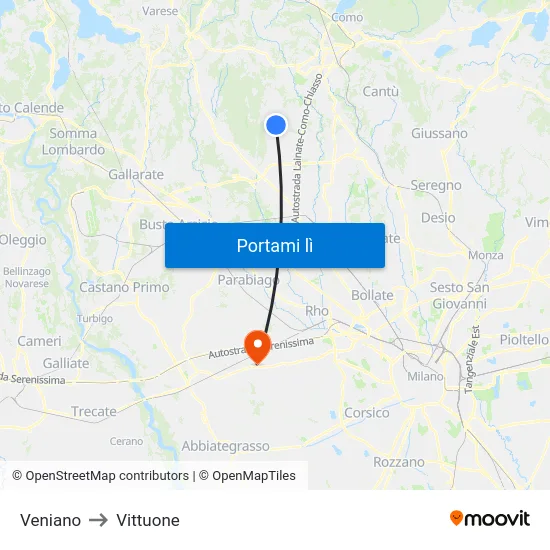 Veniano to Vittuone map