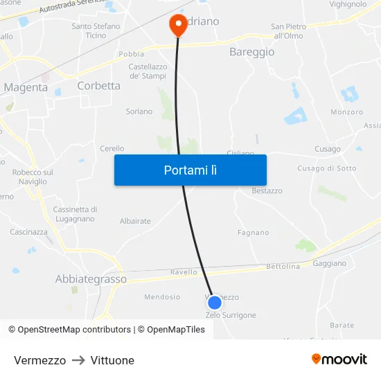 Vermezzo to Vittuone map