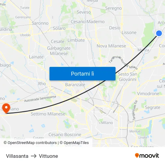 Villasanta to Vittuone map