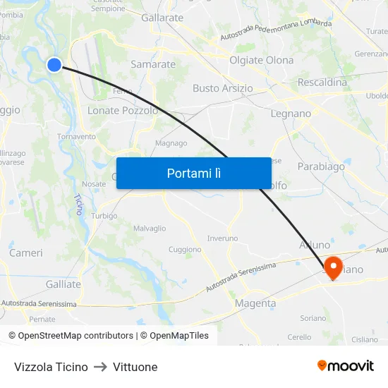 Vizzola Ticino to Vittuone map