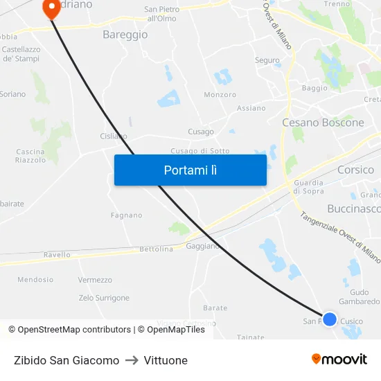 Zibido San Giacomo to Vittuone map