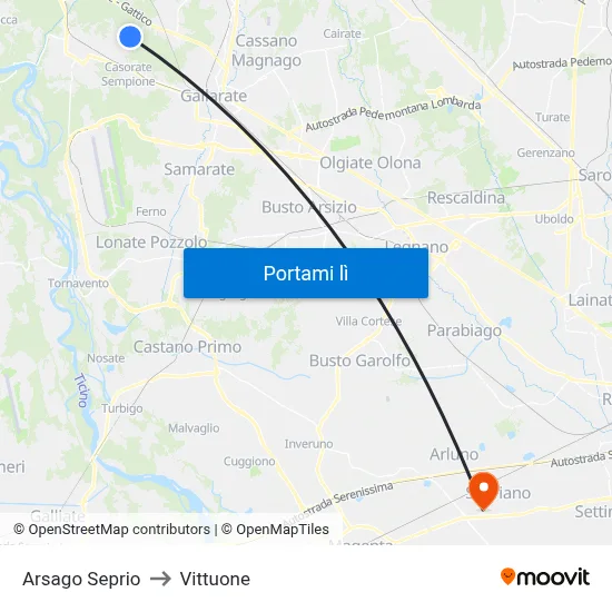 Arsago Seprio to Vittuone map
