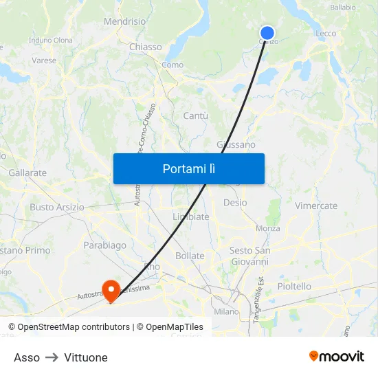 Asso to Vittuone map