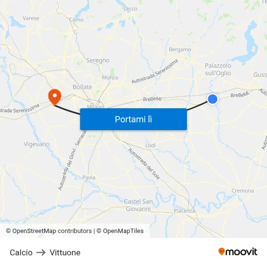 Calcio to Vittuone map