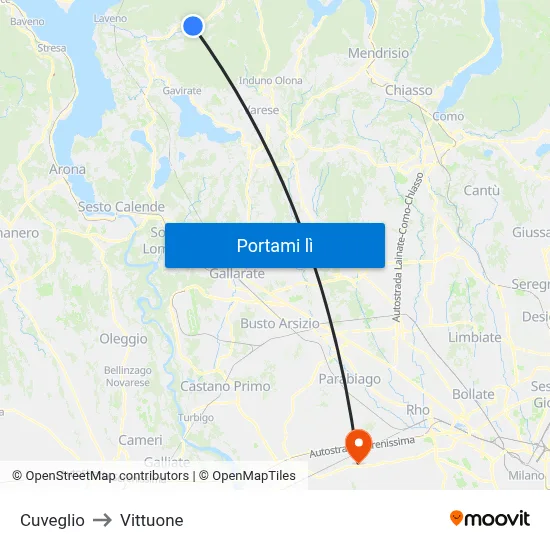 Cuveglio to Vittuone map