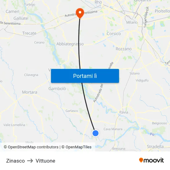 Zinasco to Vittuone map