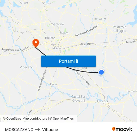 MOSCAZZANO to Vittuone map