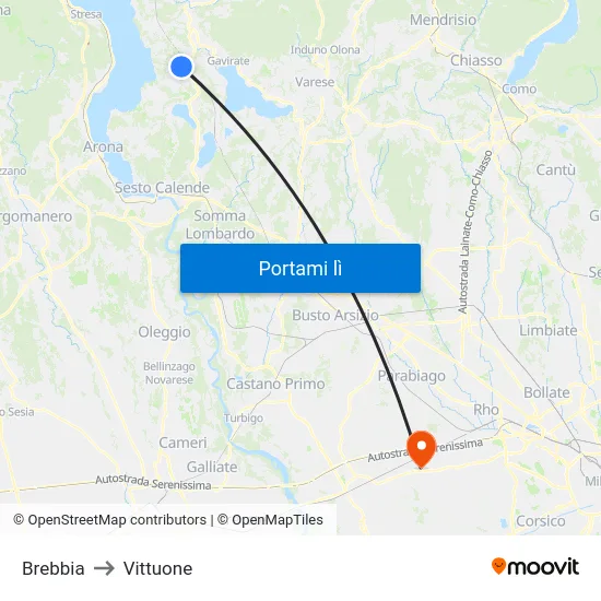 Brebbia to Vittuone map