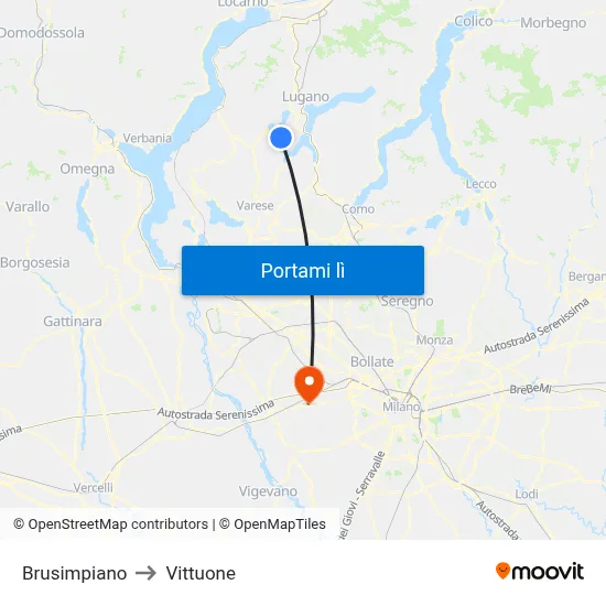 Brusimpiano to Vittuone map