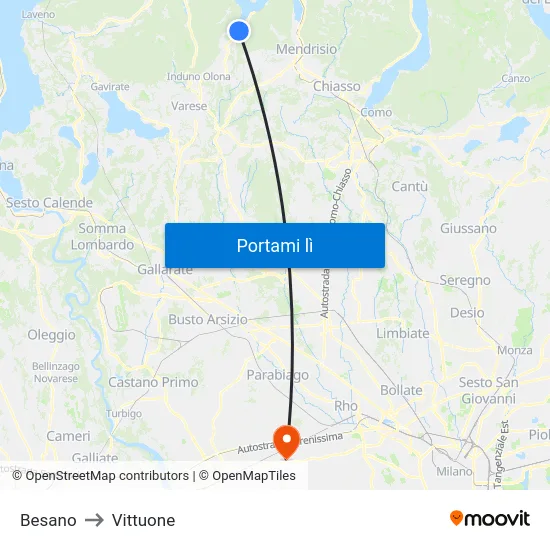 Besano to Vittuone map