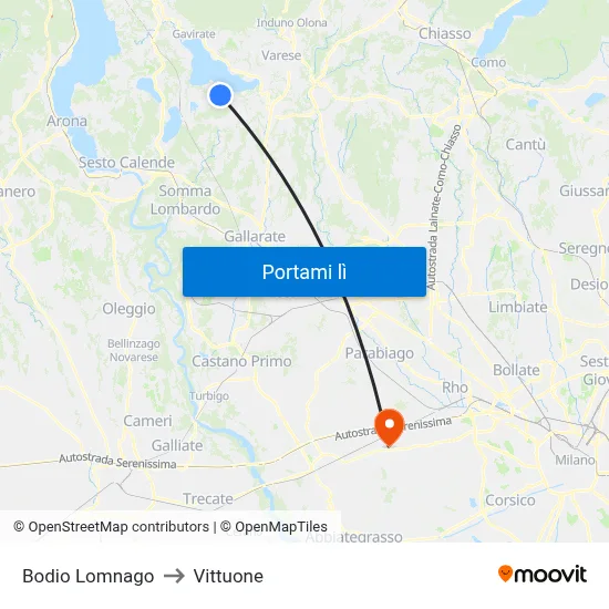 Bodio Lomnago to Vittuone map