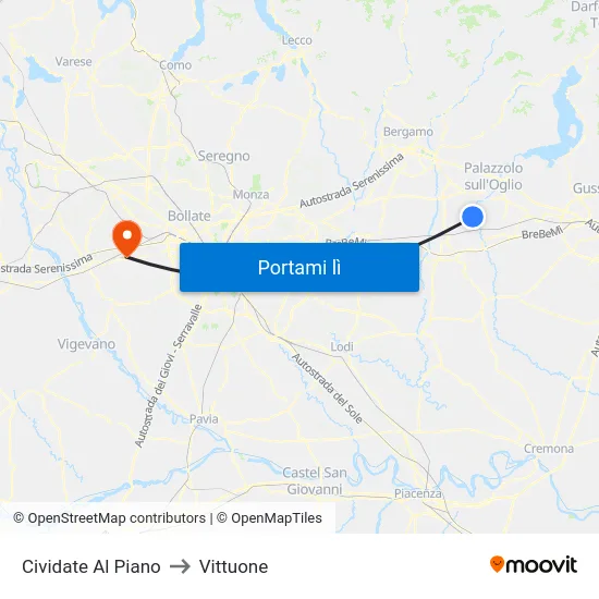 Cividate Al Piano to Vittuone map