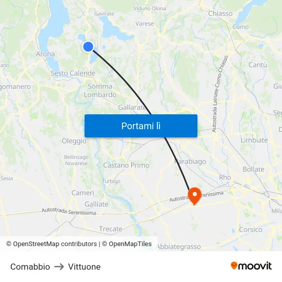 Comabbio to Vittuone map