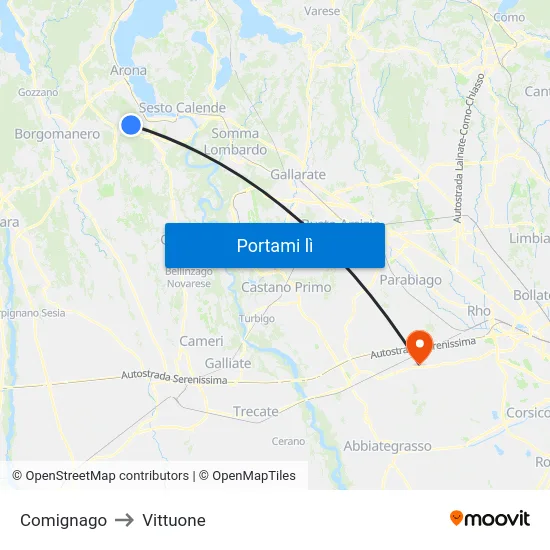Comignago to Vittuone map