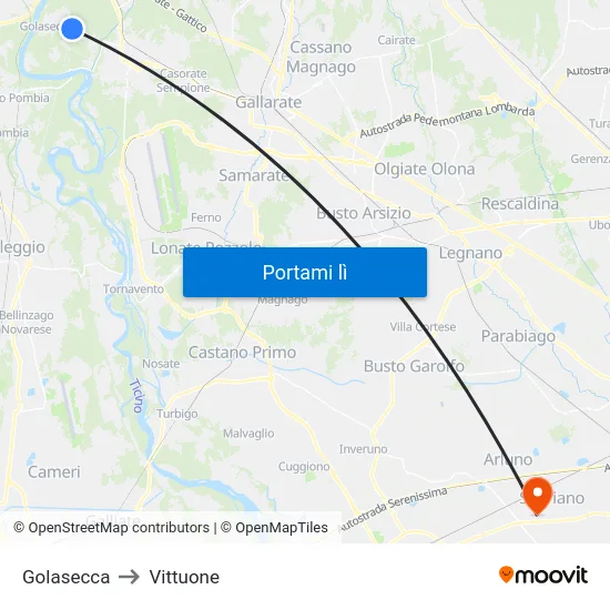 Golasecca to Vittuone map