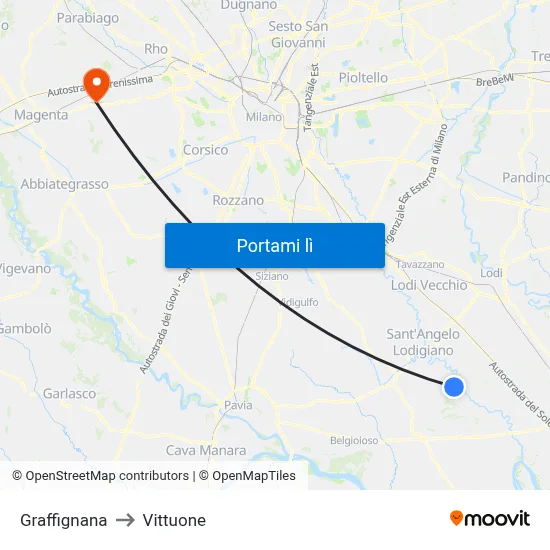 Graffignana to Vittuone map