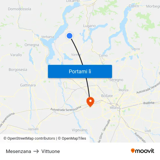 Mesenzana to Vittuone map