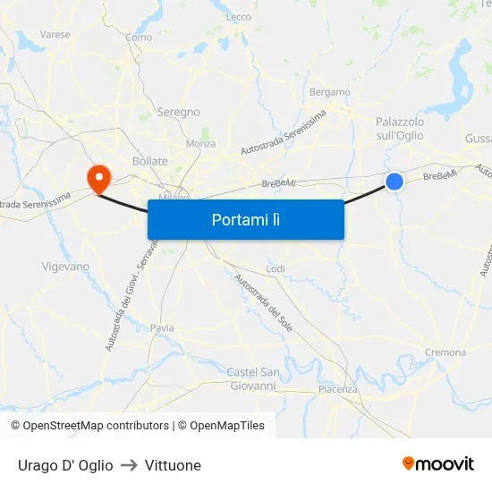 Urago D' Oglio to Vittuone map