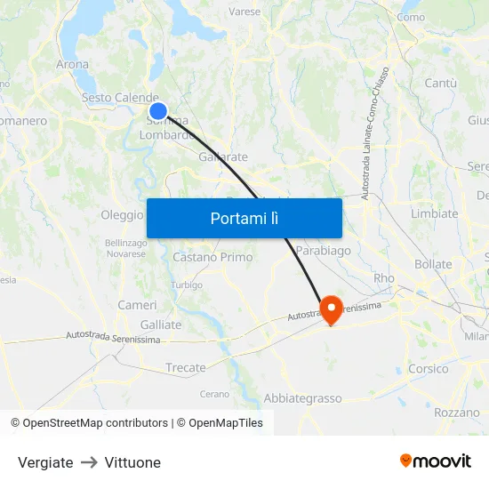 Vergiate to Vittuone map