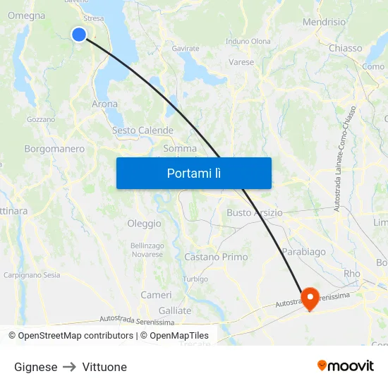 Gignese to Vittuone map