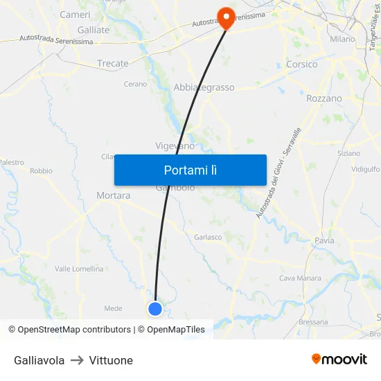 Galliavola to Vittuone map