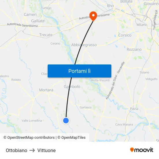 Ottobiano to Vittuone map