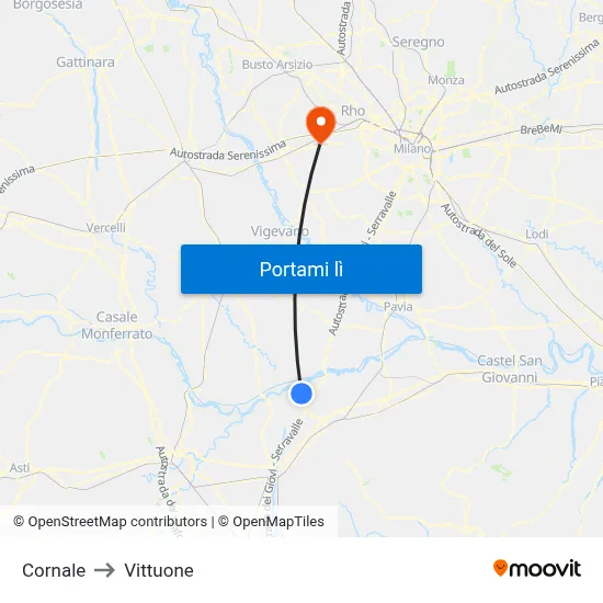 Cornale to Vittuone map