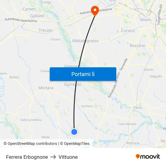 Ferrera Erbognone to Vittuone map