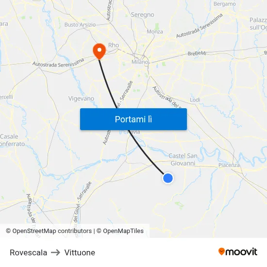 Rovescala to Vittuone map