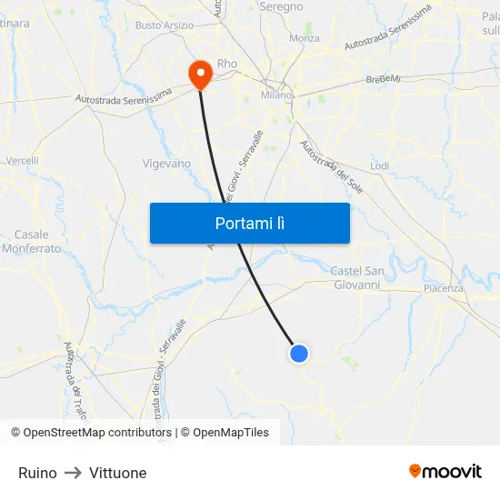 Ruino to Vittuone map