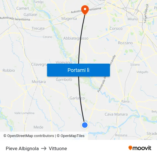 Pieve Albignola to Vittuone map