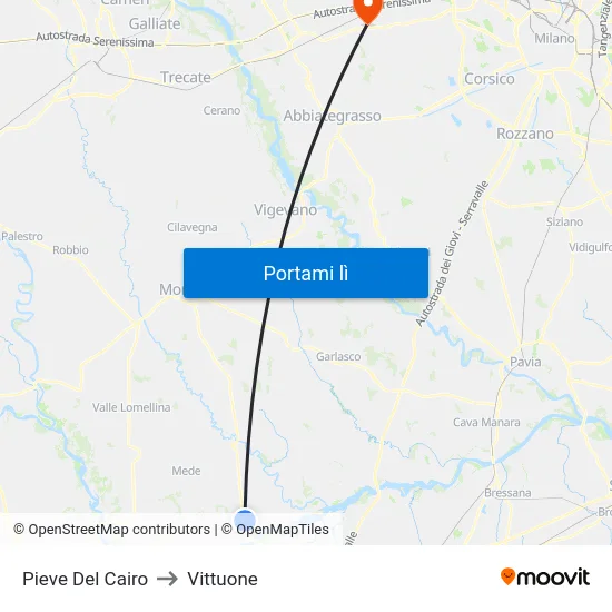 Pieve Del Cairo to Vittuone map