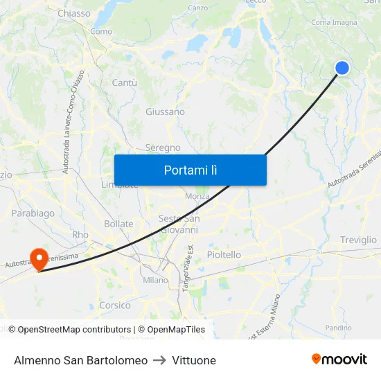 Almenno San Bartolomeo to Vittuone map