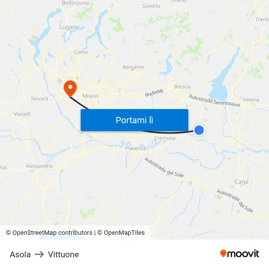 Asola to Vittuone map