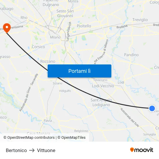 Bertonico to Vittuone map